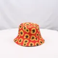 Sombrero de cubo con estampado de girasol rojo, sombrero de sol floral elegante. - M (56-58cm) / Rojo