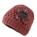Gorro de invierno de punto cálido para mujeres mayores, forrado con flor y diamantes. - Talla única / Rosa empolvado