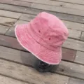 Washed distressed pink bucket hat for women men, casual summer sun protection basin cap style. - Burgundy