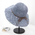 Sombrero de paja trenzada azul claro para mujer, sombrero de sol plegable de ala ancha. - Ajustable / Verde Menta