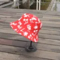 Sombrero de pescador rojo con estampado de palmeras blancas gorro de sol de algodón - M (56-58cm) / Rojo