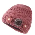 Warm knitted fleece-lined winter hat for elderly women with cute pearl flower decor. - One Size / Pearl Bean Paste