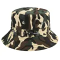 Close-up detail of the camouflage bucket hat featuring an adjustable cord and metal eyelets. - L (58-60cm) / Army Green Camouflage