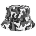 Detailed view of black and white camouflage bucket hat with adjustable strap and eyelets. - L (58-60cm) / White Camouflage
