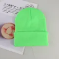 Gorro de punto verde neón gorro cálido de invierno, gorro de invierno liso para hombres y mujeres. - Talla única / Verde