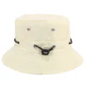 Beige bucket hat with adjustable black drawstring and metal eyelets for outdoor sun protection. - L (58-60cm) / Off White