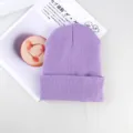 Gorro de punto morado invierno cálido suave color sólido gorro de lana acanalado unisex - Talla única / Púrpura