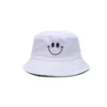 Unisex white bucket hat featuring a cute black embroidered smiley face. Soft foldable cotton. - M (56-58cm) / Style 21