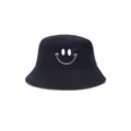 Classic black bucket hat for adults with a cute white embroidered smiley face design. Unisex. - M (56-58cm) / Style 23
