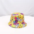 Colorful smiley face print bucket hat, casual sun protection basin hat for daily outdoor wear. - Retro Style 8