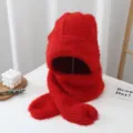 Gorro bufanda de punto rojo de invierno, gorro de lana cálido y acogedor con forro polar. - Talla única / Rojo