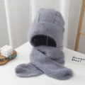 Winter plush thickened knitted hat and scarf integrated warm balaclava grey cozy accessory - One Size / Light Gray