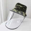 Camouflage bucket hat with clear face shield anti droplet outdoor protective hat 1pc - One Size / Green Camo with Shield