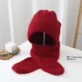 Bufanda con capucha de punto cálida de invierno felpa forro polar grueso gorro exterior - Talla única / Burdeos