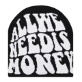 Black knit beanie with white slogan text, stylish winter warm casual fashion hat. - Black