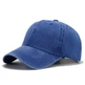 Close up detail of the blue washed denim baseball cap showing classic vintage texture. - Sapphire Blue