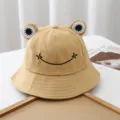 Cute frog bucket hat for women and kids, pure cotton sun protection casual outdoor travel hat. - Adjustable / Khaki