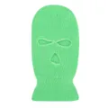 Green knitted balaclava detail view showing 3-hole structure and soft woolen texture for winter. - Fluorescent Green