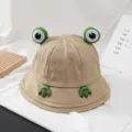 Cute frog bucket hat for women and kids, stylish cotton sun hat for summer outdoor wear. - Adjustable / Dark Khaki