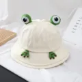 Cute frog bucket hat for women men summer sun protection cotton canvas fisherman cap fashion. - Adjustable / Off White
