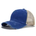 Gorra de béisbol de mezclilla lavada desgastada con malla para verano al aire libre. - Azul zafiro