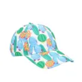 Vue détaillée d'une casquette de baseball imprimée à la mode avec motif de cactus coloré. - Bleu lac