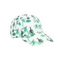 Vista de cerca del estampado de cactus verde y detalle de tela en la gorra blanca. - Blanco