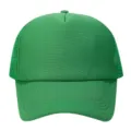 Green trucker cap detail showing breathable mesh back, foam front panel, and curved brim. - Adjustable / Orange Red