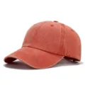 Vintage washed distressed baseball cap for outdoor sun protection, classic dad hat style. - Orange Red