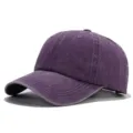 Washed vintage denim baseball cap, casual outdoor sun protection sports dad hat style. - Deep purple