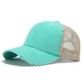Berretto trucker verde menta slavato con retro in rete, cappellino da baseball vintage estivo. - Blu lago