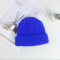 Blue knitted beanie winter warm skull cap ribbed solid color casual fashion men women hat - One Size / Blue