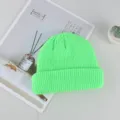 Neon Green Knitted Beanie Winter Warm Skully Cap Unisex Hip Hop Casual Solid Color Hat - One Size / Fluorescent Green