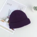 Solid color purple knitted beanie hat, warm winter hip-hop melon cap for men and women. - One Size / Deep purple