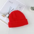 Red knitted beanie winter skully hat solid color docker fisherman cap casual streetwear. - One Size / Red