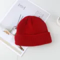Winter red knitted beanie hat, solid color warm docker cap for men and women daily wear. - One Size / Burgundy
