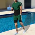 Set abbigliamento sportivo casual estivo uomo maglietta manica corta pantaloncini verde - Taglia M / Top e Pantaloni / Verde