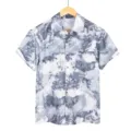 Mens casual short sleeve lapel button shirt with stylish grey white abstract print design. - M / Tops / LL23291 Style
