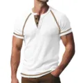 Maglietta uomo manica corta waffle Henley slim fit con bordi a contrasto per estate. - Taglia S / Bianco