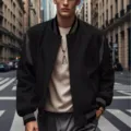 Men fashion fleece lined colorblock baseball jacket casual autumn streetwear outerwear - S / Black