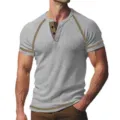 Maglietta Henley da uomo in tessuto waffle manica corta estate fitness raglan grigia - Taglia S / Grigio chiaro