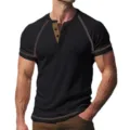 Maglietta Henley a maniche corte in maglia waffle da uomo top estivo retrò fit. - Taglia S / Nero