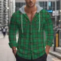Dettaglio camicia di flanella a quadri verdi con cappuccio, stile casual maniche lunghe. - Taglia S / Verde