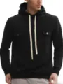 Felpa con cappuccio cargo nera felpata da uomo con doppie tasche sul petto e lacci. - Taglia S / Nero
