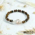 Gefacetteerde tijgeroog armband met onregelmatige heldere kristallen hanger voor dames - Bruin (BR2213-D)