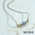Colorful braided rope hexagonal prism necklace, niche design candy style pendant jewelry. - Pink and Blue Hexagonal Prism Evil Eye Style (NE2720-B)