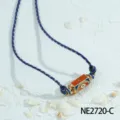 Handmade colorful evil eye hexagonal pillar pendant necklace with woven rope style C - Geometric Hexagonal Prism Evil Eye Style (NE2720-C)