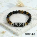 Ethnic Tibetan style Dzi bead bracelet with tiger eye stones and black agate beads. - Black Agate Tiger Eye Dzi Style (BR2214-B)