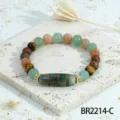 Tibetan style gemstone bracelet with multi-color stones and vintage patterned bead for women - Green Aventurine Tiger Eye Dzi Style (BR2214-C)