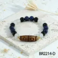 Tibetan style multi-color gemstone bracelet with vintage pattern and special bead design. - Lapis Lazuli Black Agate Dzi Style (BR2214-D)